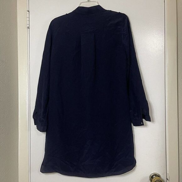 Massimo Dutti Navy Blue Button front Mulberry silk tunic blouse shirt size US 4 - Picture 2 of 5